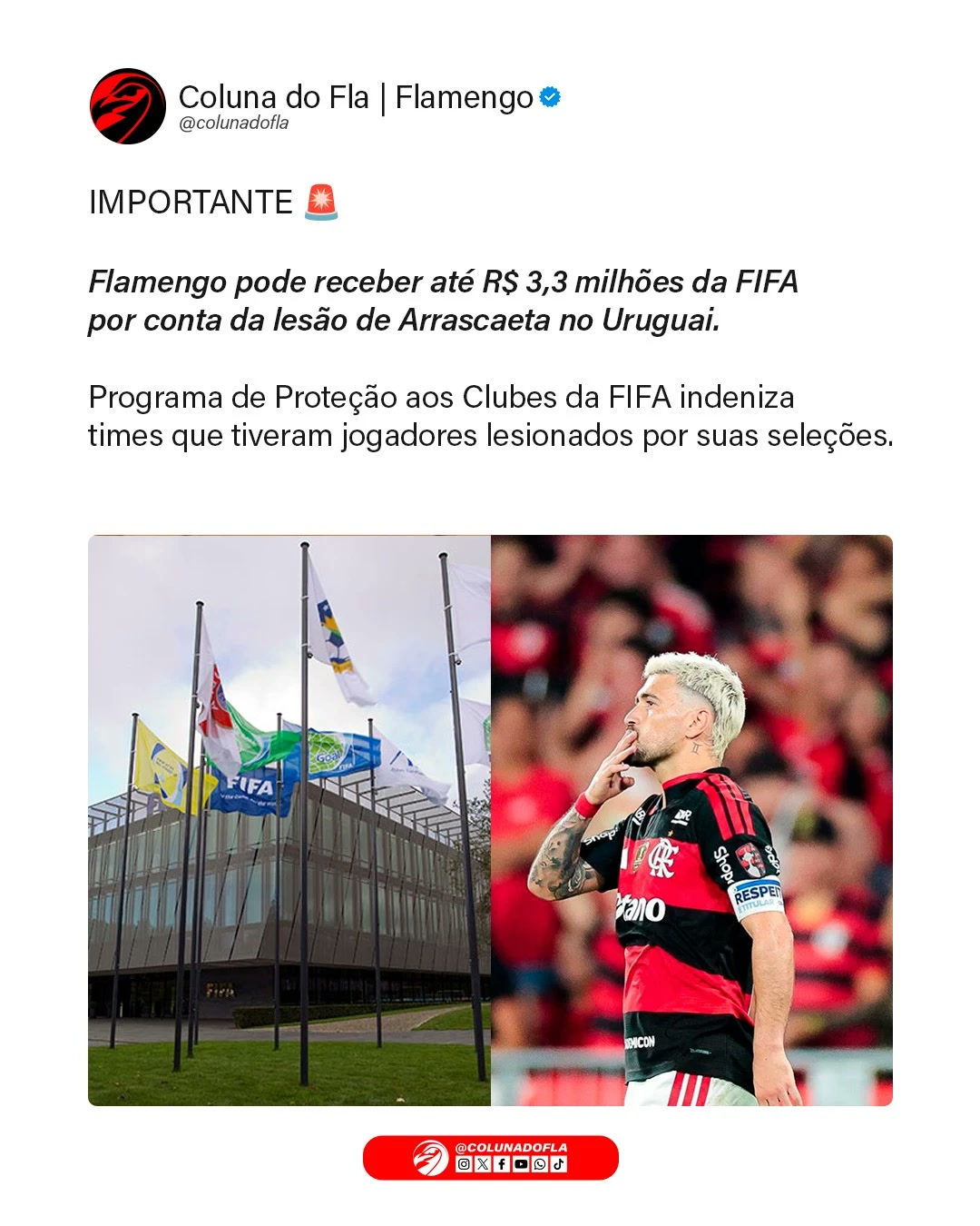 Card da Coluna do Fla sobre a indenização da FIFA